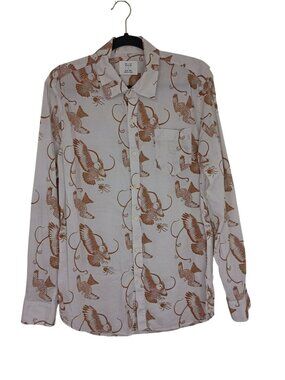Billy Reid Mens Button-Up Shirt Bird Print Size L Made In USA 100% Cotton